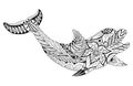 Hand drawn zentangle stylized cartoon Dolphin Royalty Free Stock Photo