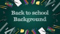 Back to school background.set of school supplies on blank green chalkboard.Vector illustration Royalty Free Stock Photo