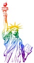 Statue of Liberty outline with LGBT flag.