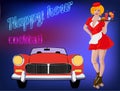 Waitress with plate on roller skates. Red dress. Diner waitress. Vector image Royalty Free Stock Photo