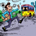 A man chasing the bus. He is the late comer. Royalty Free Stock Photo