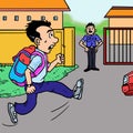 A boy running to school.