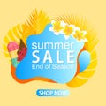 Modern abstract poster design summer sale end of season with tropical leaf frame Royalty Free Stock Photo