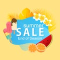 Abstract modern summer sale end of season poster design with tropical floral frame Royalty Free Stock Photo