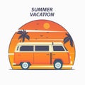 Trip car summer vacation in flat design style. Royalty Free Stock Photo