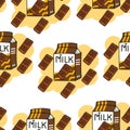 Chocolate Milk Carton Pattern, Kawaii Seamless Pattern, Vector Illustration EPS 10. Royalty Free Stock Photo