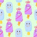 Cute Pop Ice Creams Pattern, Kawaii Character Ice Cream Illustration, Vector Illustration EPS 10. Royalty Free Stock Photo