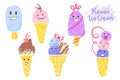 Kawaii Ice Creams Illustration. Suitable For Sticker, Logo, Icon, etc. Vector EPS 10.