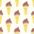 Kawaii Ice Cream Cones Pattern, Chocolate Flavor Ice Creams Illustration, Vector Illustration EPS 10.