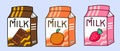 Milk Carton Illustrations, Three Flavors Milk Illustration, Vector EPS 10.