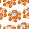 Kawaii Orange Flavor Milk Carton Pattern, Healthy Seamless Pattern, Vector Illustration EPS 10. Royalty Free Stock Photo