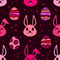 Seamless Abstract Cute Bunnies and Easter Eggs Pattern, Hand Drawn Background, Vector Illustration EPS 10.