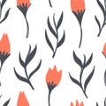 Seamless Abstract Tulips Flower Pattern, Floral Background, Vector EPS 10. Royalty Free Stock Photo