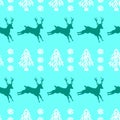 Seamless Deer, Snow and Trees Christmas Holiday Pattern. Vector Art EPS 10. Royalty Free Stock Photo