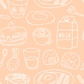 Seamless Food Breakfast Pattern, Main Course Food Illustration,  Vector Illustration EPS 10. Royalty Free Stock Photo