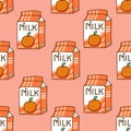 Seamless Orange Milk Carton Pattern, Japanese Style, Vector Illustration EPS 10.