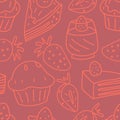 Seamless Strawberry Cakes Pattern, Sweet Cakes Pattern, Vector Illustration EPS 10. Royalty Free Stock Photo