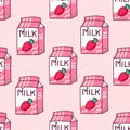 Seamless Strawberry Milk Pattern, Japanese Style, Vector Illustration EPS 10. Royalty Free Stock Photo