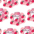 Strawberry Milk Carton Pattern, Seamless Pattern, Vector Art EPS 10. Royalty Free Stock Photo