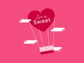 Valentine`s Day balloons theme elements. Vector red balloon in form of heart on pink background. vector poster design with floatin