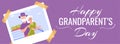 Happy grandparents day colorful horizontal banner template with a photo of smiling grandfather and grandmother at the restaurant`s