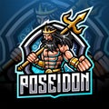 Poseidon esport mascot logo design with trident weapon Royalty Free Stock Photo