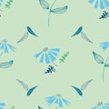 Seamless vector pattern repeat of botanical and floral motifs in bright spring/summer colours. Based on original watercolour and i