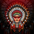 American indian esport logo mascot design. Royalty Free Stock Photo