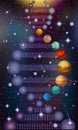 Deoxyribonucleic acid DNA planets solar system, banner