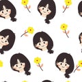 Seamless pattern cute girl with white background color