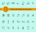 Phone and Tablet covers and accessories properties icon set, . Thine line icons. Editable strokes, EPS 10. Button protection