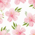 Watercolor pink hibiscus flower seamless pattern Royalty Free Stock Photo
