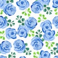 Watercolor seamless pattern with blue rose flower Royalty Free Stock Photo