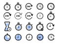 Set of time icons, clock, hour. Vector stock illustration. Royalty Free Stock Photo