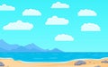 Cartoon summer beach background. Seaside landscape background illustration.