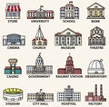 Government buildings icons set. Vector isolated colorful flat style illustrations Royalty Free Stock Photo