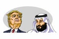 Mohammad bin Salman MBS with Donald Trump Vector Cartoon Caricature  Illustration. Riyadh, August 1, 2020 Royalty Free Stock Photo