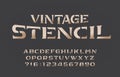 Vintage Stencil alphabet font. Serif letters and numbers.