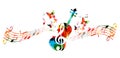 Music colorful background with music notes and violoncello vector illustration design. Music festival poster, creative cello des