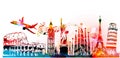 World skyline, famous world landmarks vector illustration design. Travel and tourism background. Colorful turistic landmarks. Arou