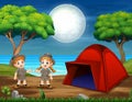 Camping night scene with two scouts