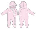 Long-sleeve hooded jumpsuit with cute embellishment for a baby girl Royalty Free Stock Photo