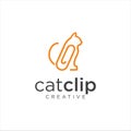 Cat Clip Logo Idea Icon Design Stock Vector. Animal Paper Clips Logo Design Template. Monogram puss Cat Logo Line Outline clip Royalty Free Stock Photo