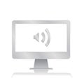 Sound volume icon inside blank screen computer monitor with reflection minimalist modern icon vector illustration