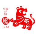 Chinese paper cut zodiac with Chinese character `tiger`.