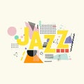 Jazz music typographic colorful background vector illustration. Geometric music festival poster, creative jazz banner design. Word Royalty Free Stock Photo