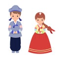 Male and female in traditional korean clothes for chuseok holiday celebration. Major harvest festival in North South Korea. Royalty Free Stock Photo