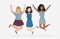 Happy women jumping vector. Teamwork concept.