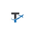 T letter logo with airplane Royalty Free Stock Photo