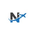 N letter logo with airplane Royalty Free Stock Photo